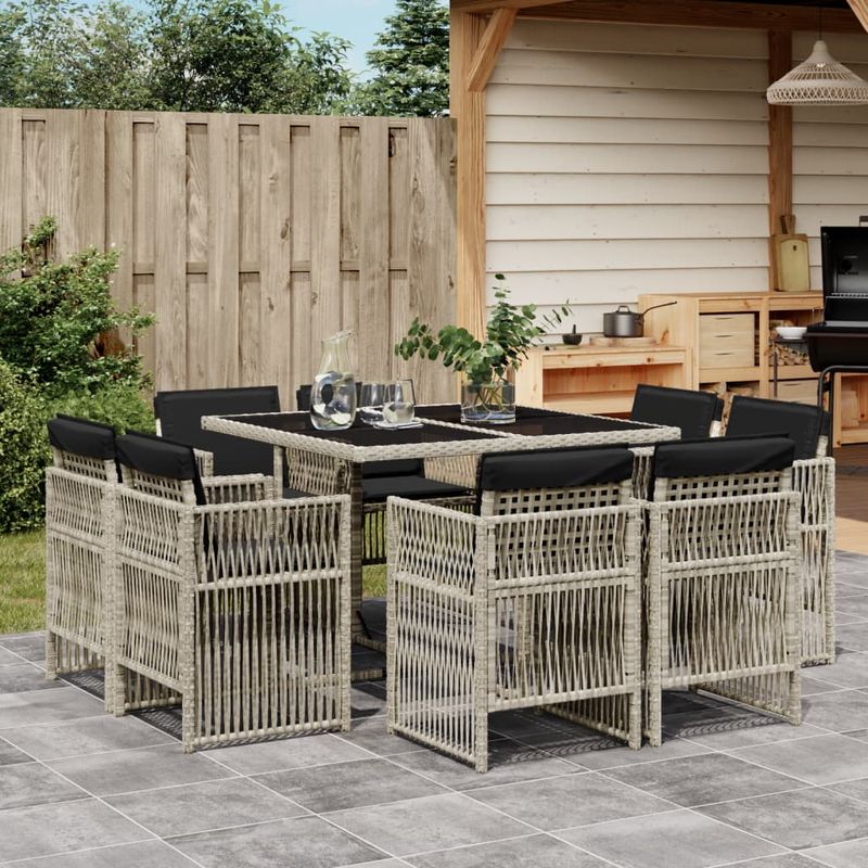 Casa si Gradina - Gradina si terasa - Mobilier exterior - Seturi mobila gradina - Set mobilier gradina cu perne, 9 piese, gri deschis, poliratan - Infinity.ro