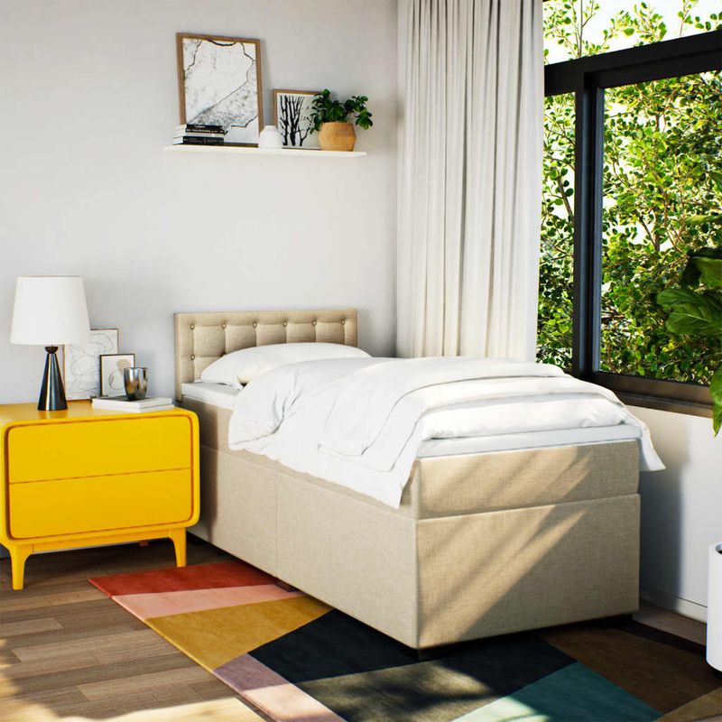 Casa si Gradina - Mobilier - Paturi si accesorii - Paturi - Pat box spring cu saltea, crem, 80x200 cm, textil - Infinity.ro