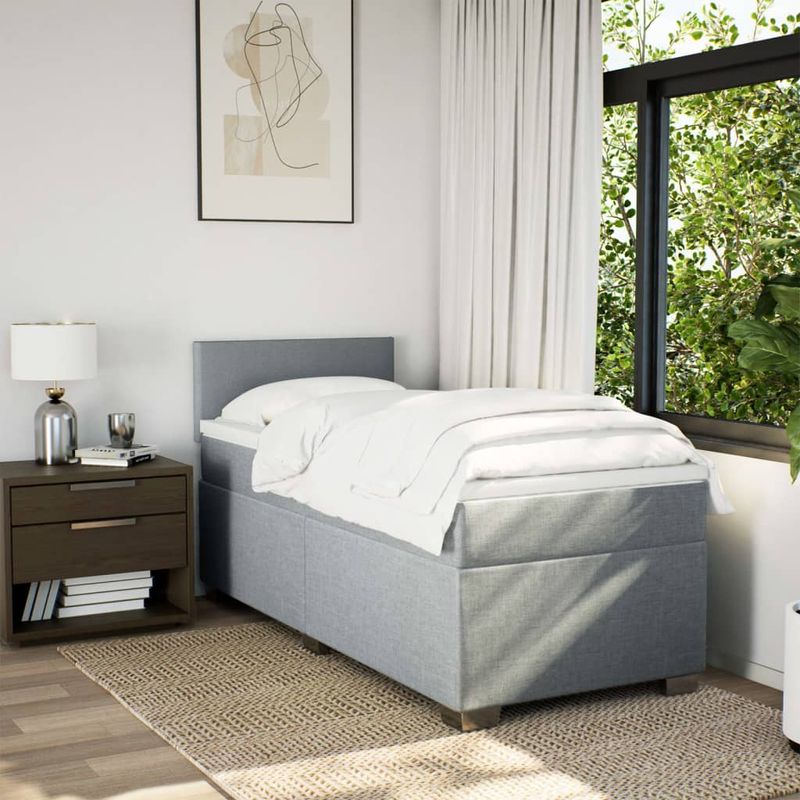 Casa si Gradina - Mobilier - Paturi si accesorii - Paturi - Pat continental cu saltea, gri deschis, 80x200 cm, textil - Infinity.ro