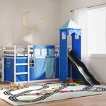 Casa si Gradina - Mobilier - Paturi si accesorii - Paturi - Pat supraetajat cu tobogan si perdele, albastru, 90x200 cm - Infinity.ro