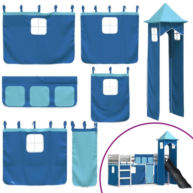 Casa si Gradina - Mobilier - Paturi si accesorii - Paturi - Pat supraetajat cu tobogan si perdele, albastru, 90x200 cm - Infinity.ro