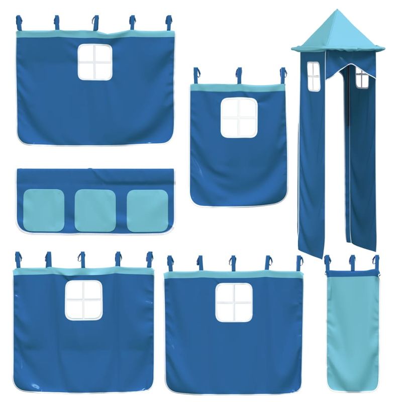 Casa si Gradina - Mobilier - Paturi si accesorii - Paturi - Pat supraetajat cu tobogan si perdele, albastru, 90x200 cm - Infinity.ro