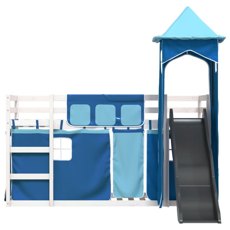 Casa si Gradina - Mobilier - Paturi si accesorii - Paturi - Pat supraetajat cu tobogan si perdele, albastru, 90x200 cm - Infinity.ro