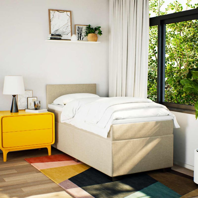 Casa si Gradina - Mobilier - Paturi si accesorii - Paturi - Pat box spring cu saltea, crem, 100x200 cm, textil - Infinity.ro
