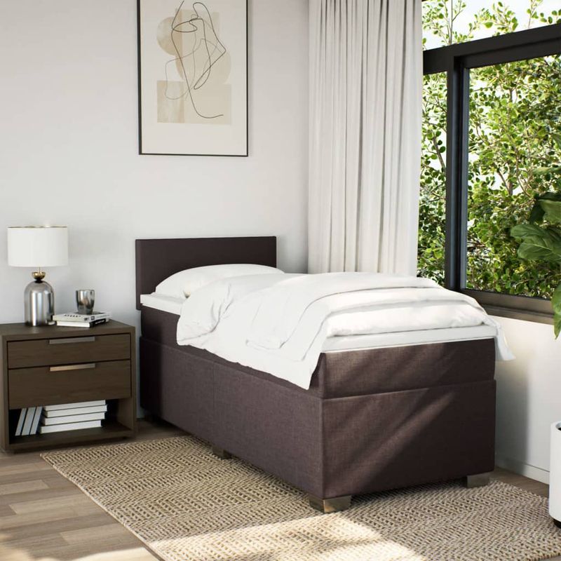 Casa si Gradina - Mobilier - Paturi si accesorii - Paturi - Pat box spring cu saltea, maro inchis, 100x200 cm, textil - Infinity.ro