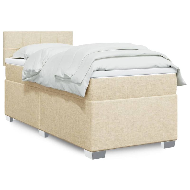 Casa si Gradina - Mobilier - Paturi si accesorii - Paturi - Pat box spring cu saltea, crem, 90x200 cm, textil - Infinity.ro