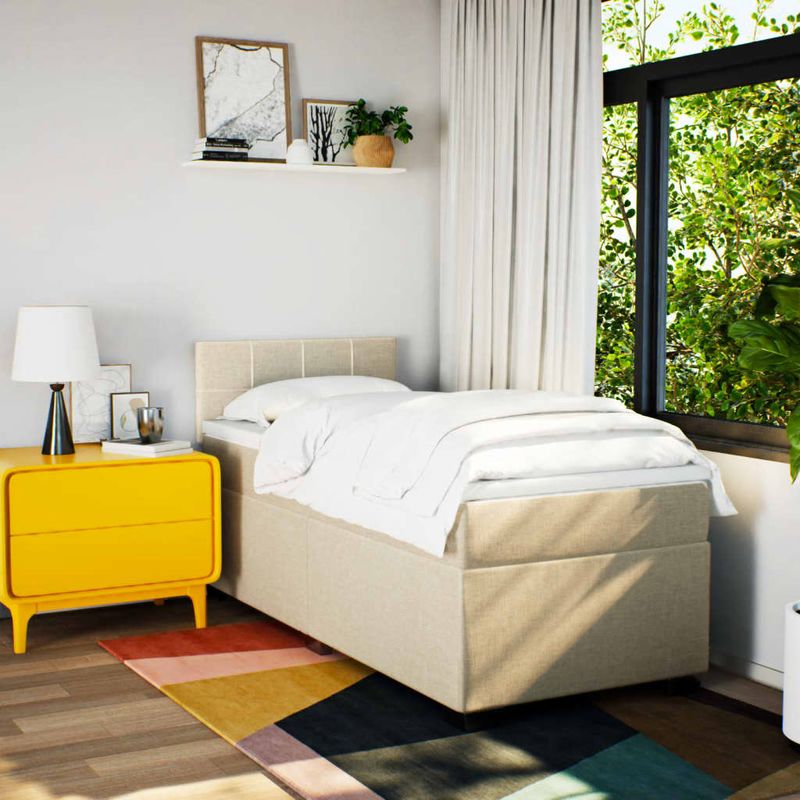 Casa si Gradina - Mobilier - Paturi si accesorii - Paturi - Pat box spring cu saltea, crem, 90x200 cm, textil - Infinity.ro
