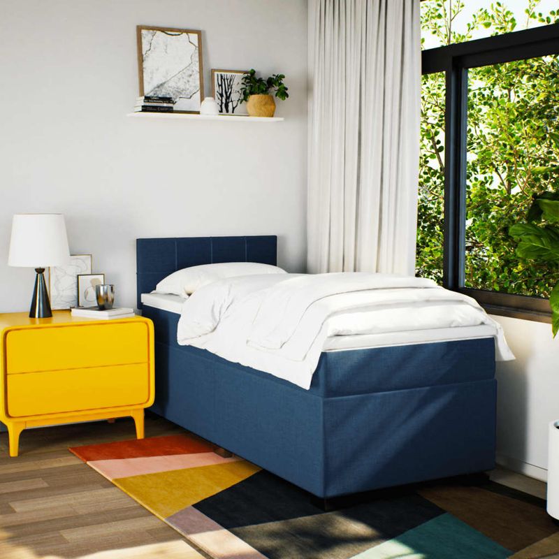 Casa si Gradina - Mobilier - Paturi si accesorii - Paturi - Pat box spring cu saltea, albastru, 100x200 cm, textil - Infinity.ro