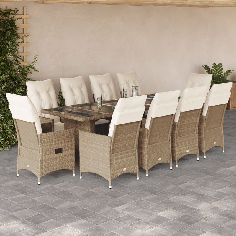 Casa si Gradina - Gradina si terasa - Mobilier exterior - Seturi mobila gradina - Set bistro de gradina, 11 piese, cu perne, bej, poliratan - Infinity.ro