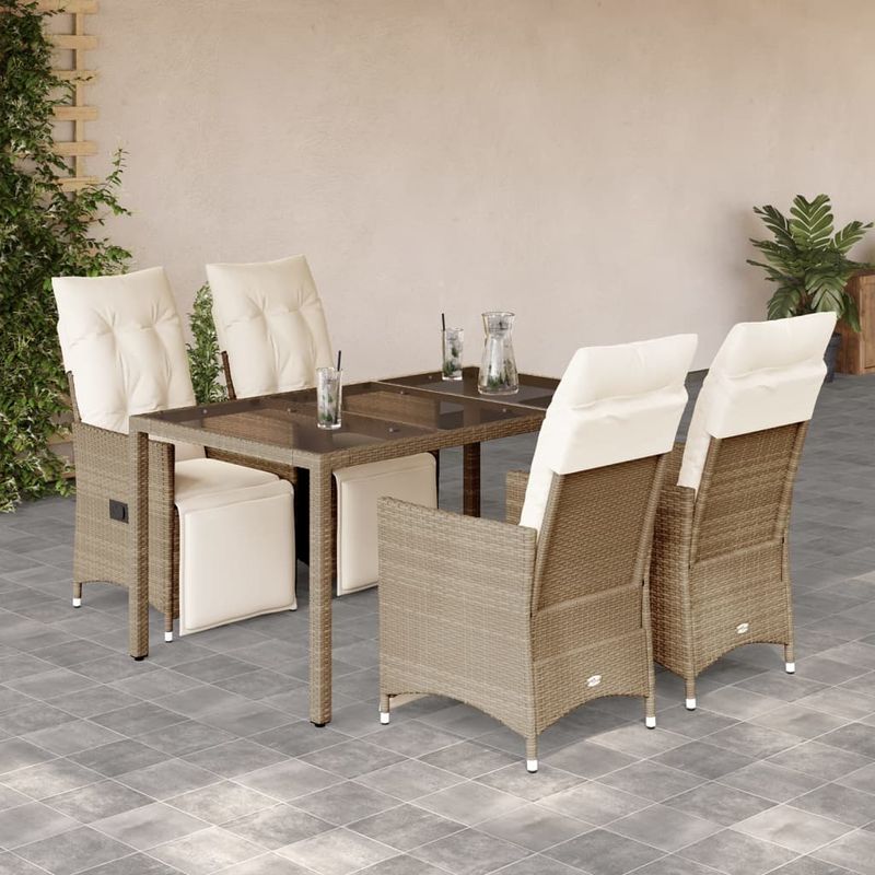 Casa si Gradina - Gradina si terasa - Mobilier exterior - Seturi mobila gradina - Set bistro de gradina, 5 piese, cu perne, bej, poliratan - Infinity.ro