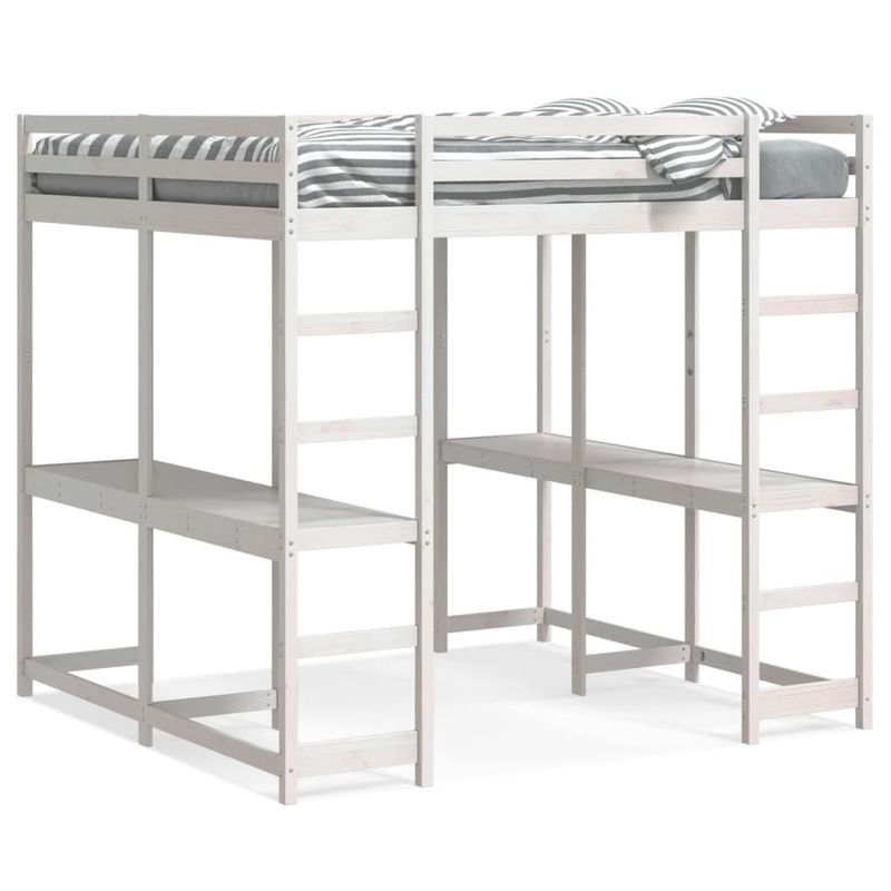 Casa si Gradina - Mobilier - Paturi si accesorii - Paturi - Cadru pat supraetajat cu birou/scara, alb, 140x200 cm, lemn pin - Infinity.ro