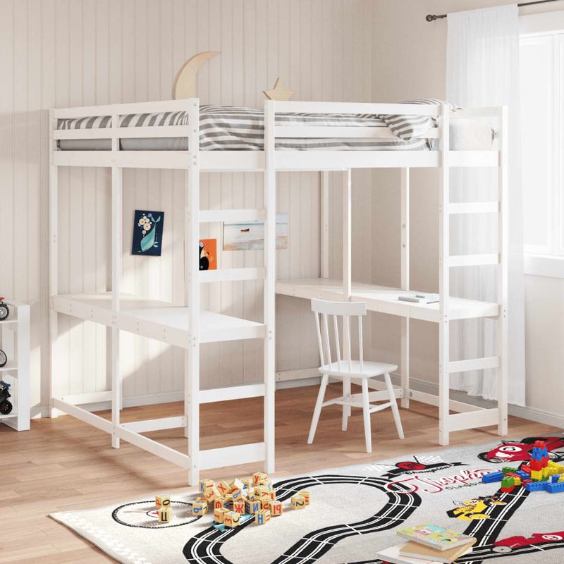 Casa si Gradina - Mobilier - Paturi si accesorii - Paturi - Cadru pat supraetajat cu birou/scara, alb, 140x200 cm, lemn pin - Infinity.ro