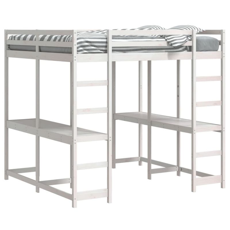 Casa si Gradina - Mobilier - Paturi si accesorii - Paturi - Cadru pat supraetajat cu birou/scara, alb, 140x200 cm, lemn pin - Infinity.ro