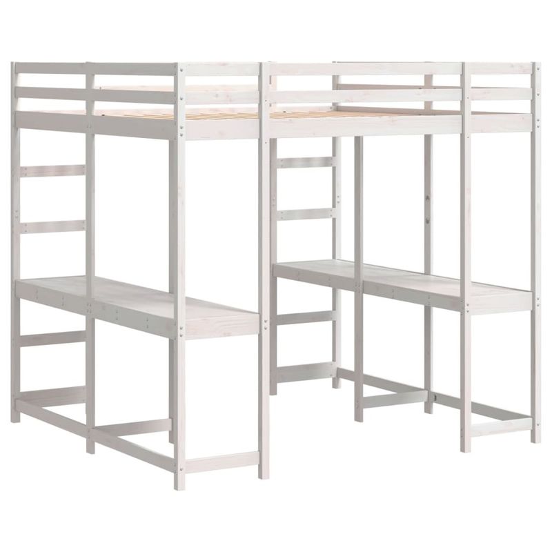 Casa si Gradina - Mobilier - Paturi si accesorii - Paturi - Cadru pat supraetajat cu birou/scara, alb, 140x200 cm, lemn pin - Infinity.ro