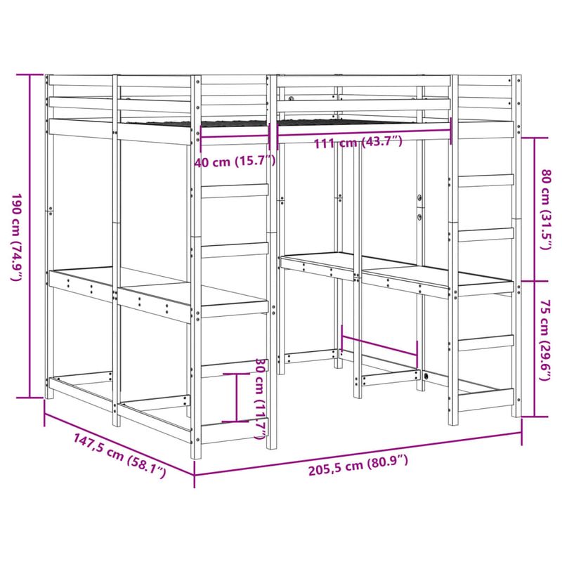 Casa si Gradina - Mobilier - Paturi si accesorii - Paturi - Cadru pat supraetajat cu birou/scara, alb, 140x200 cm, lemn pin - Infinity.ro