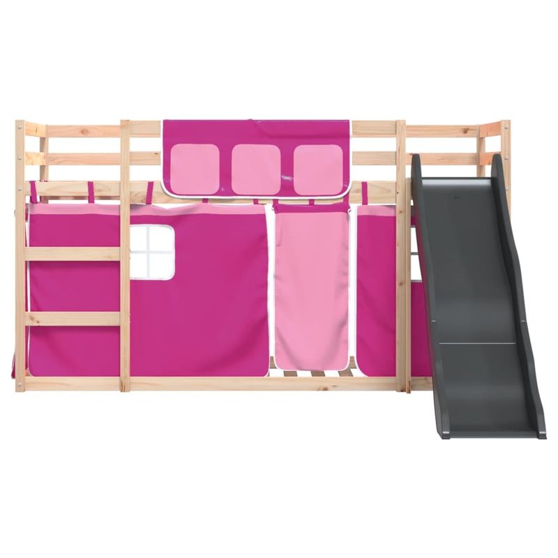 Casa si Gradina - Mobilier - Paturi si accesorii - Paturi - Pat supraetajat cu tobogan si perdele, roz, 90x190 cm - Infinity.ro