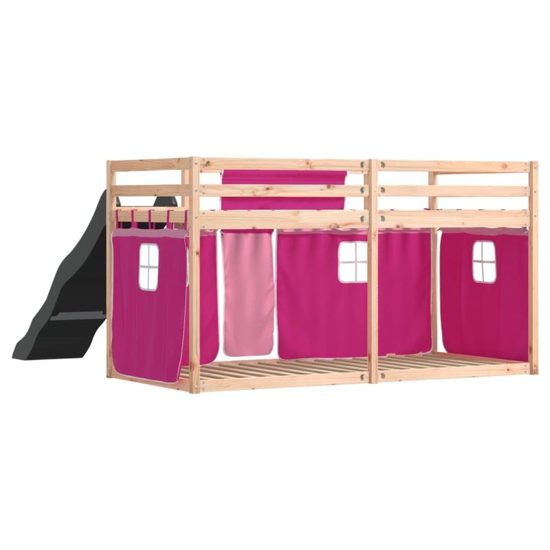Casa si Gradina - Mobilier - Paturi si accesorii - Paturi - Pat supraetajat cu tobogan si perdele, roz, 90x190 cm - Infinity.ro