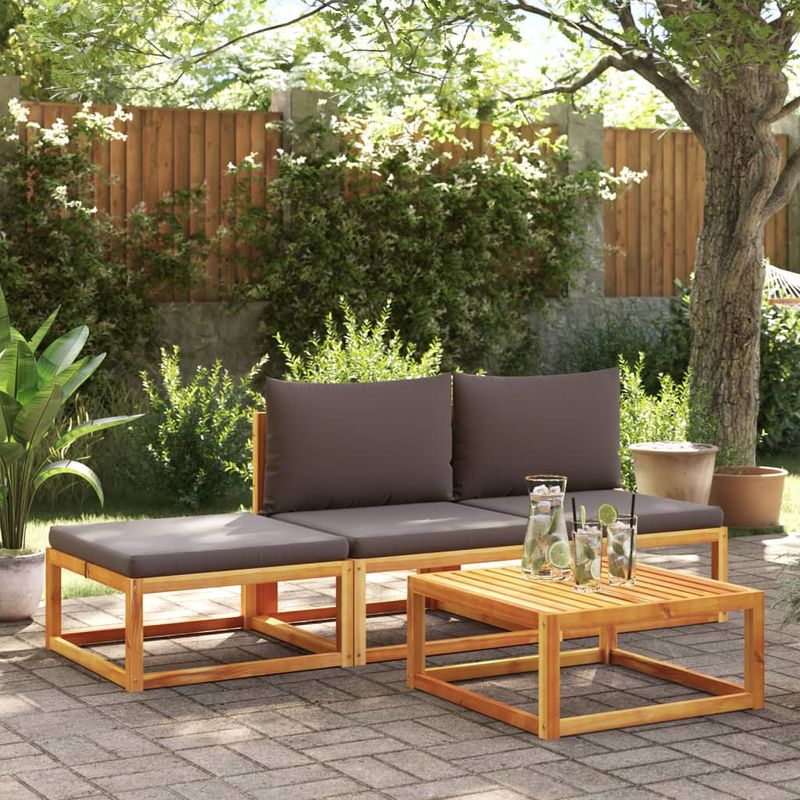 Casa si Gradina - Gradina si terasa - Mobilier exterior - Canapele si fotolii gradina - Taburet de gradina cu perna, 65x65x29 cm, lemn masiv acacia - Infinity.ro