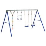 Jucarii, Copii si Bebe - Jucarii si jocuri - Jucarii de exterior - Spatii de joaca si accesorii - Set leagan de exterior, cu leagane, trapez și leagan cu disc, albastru - Infinity.ro