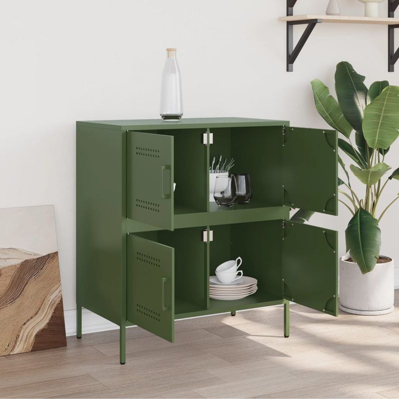 Casa si Gradina - Mobilier - Comode si corpuri - Comode - Dulap, verde masliniu, 68x39x79 cm, otel - Infinity.ro