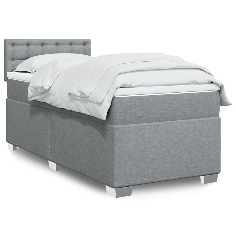 Casa si Gradina - Mobilier - Paturi si accesorii - Paturi - Pat box spring cu saltea, gri deschis, 100x200 cm, textil - Infinity.ro