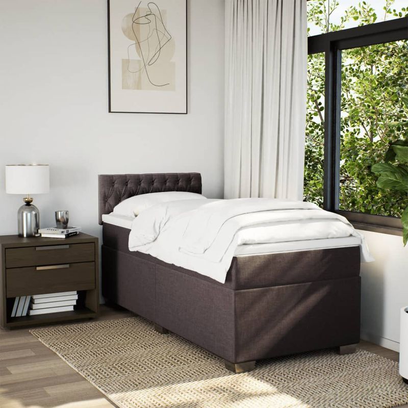 Casa si Gradina - Mobilier - Paturi si accesorii - Paturi - Pat box spring cu saltea, maro inchis, 90x200 cm, textil - Infinity.ro
