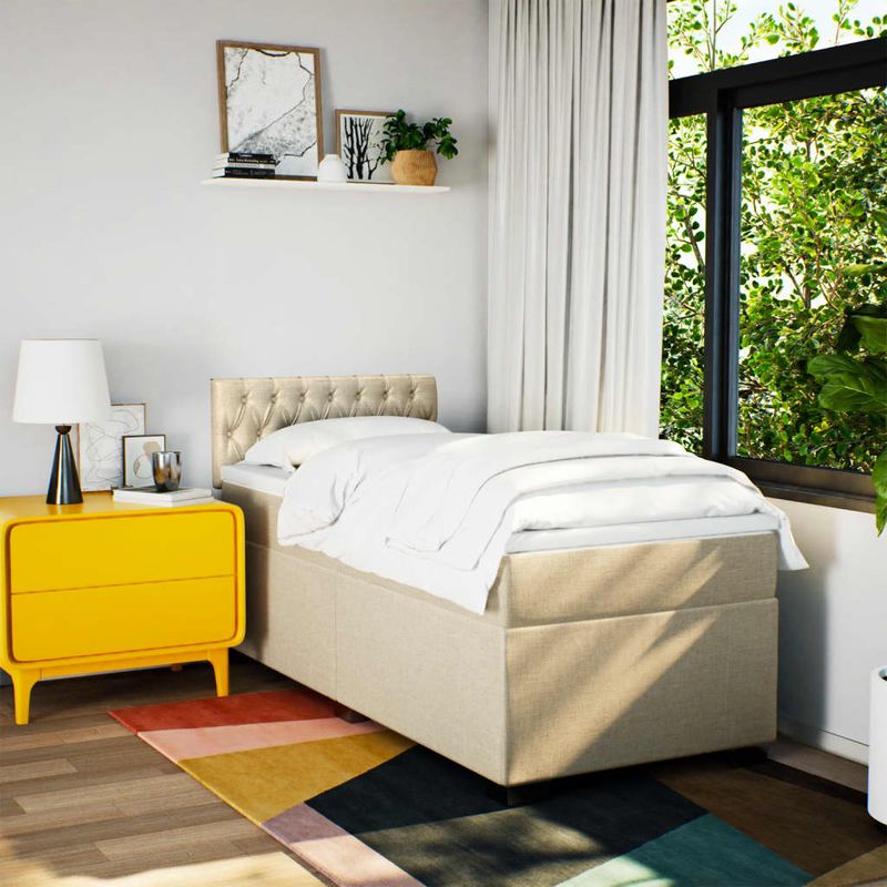 Casa si Gradina - Mobilier - Paturi si accesorii - Paturi - Pat box spring cu saltea, crem, 90x200 cm, textil - Infinity.ro
