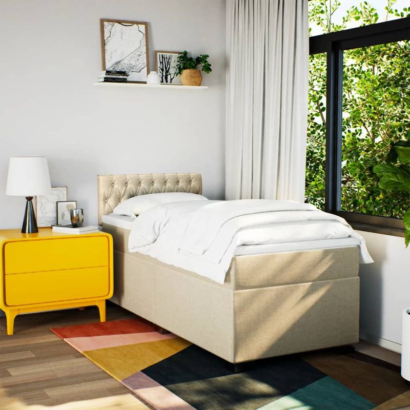 Casa si Gradina - Mobilier - Paturi si accesorii - Paturi - Pat box spring cu saltea, crem, 90x190 cm, textil - Infinity.ro
