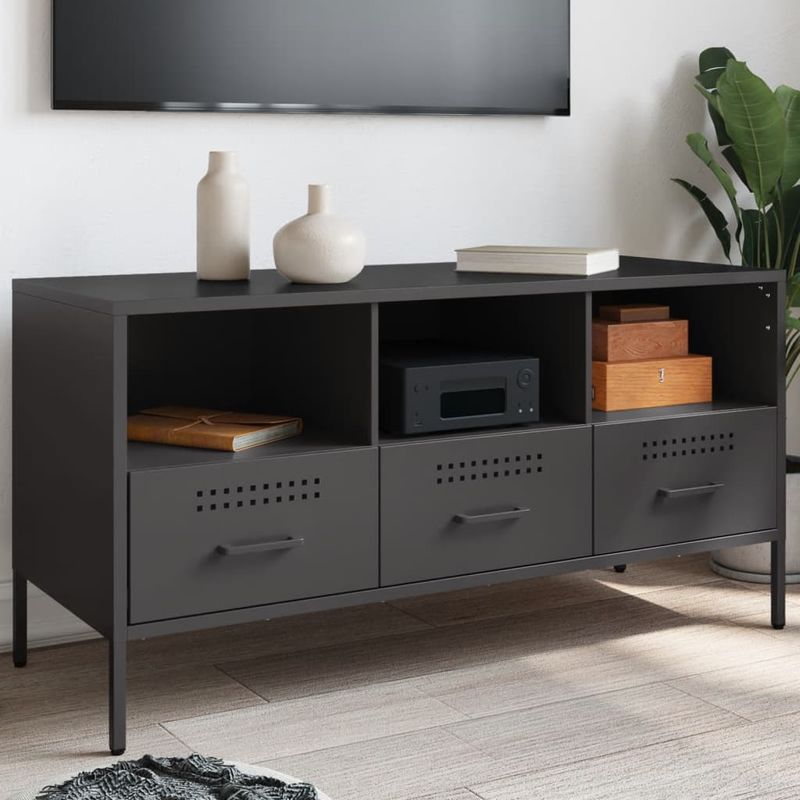 Casa si Gradina - Mobilier - Comode si corpuri - Comode - Dulap TV, negru, 100,5x39x50,5 cm, otel laminat la rece - Infinity.ro