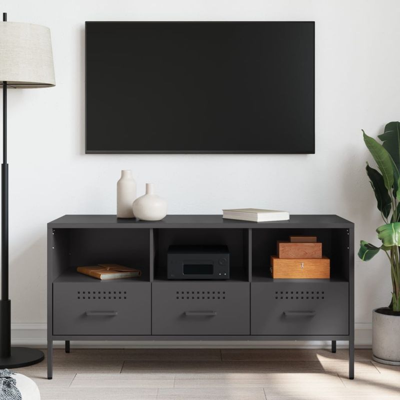 Casa si Gradina - Mobilier - Comode si corpuri - Comode - Dulap TV, negru, 100,5x39x50,5 cm, otel laminat la rece - Infinity.ro