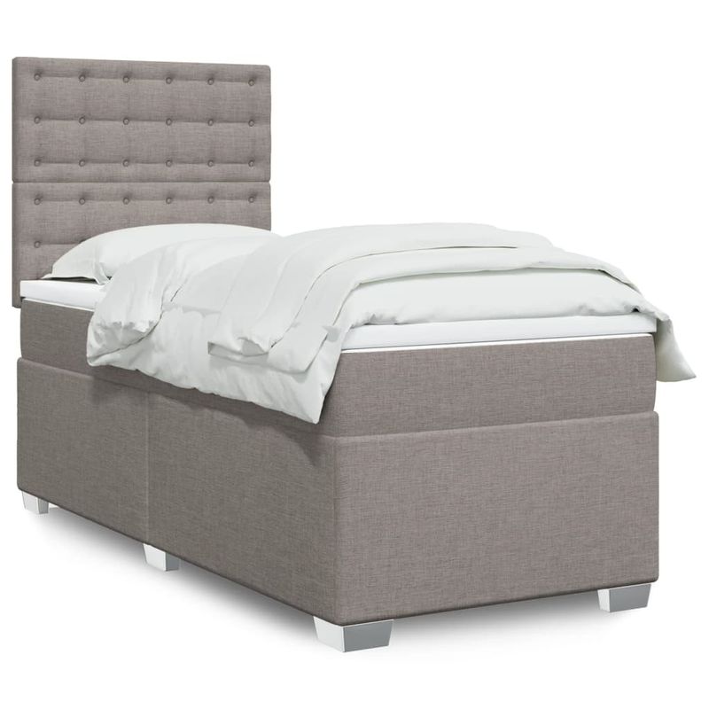 Casa si Gradina - Mobilier - Paturi si accesorii - Paturi - Pat box spring cu saltea, gri taupe, 90x200 cm, textil - Infinity.ro