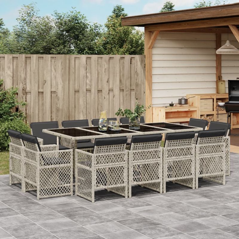 Casa si Gradina - Gradina si terasa - Mobilier exterior - Seturi mobila gradina - Set mobilier de gradina cu perne 13 piese gri deschis poliratan - Infinity.ro