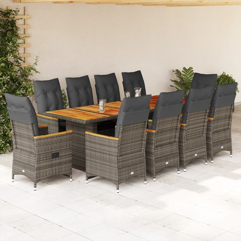 Casa si Gradina - Gradina si terasa - Mobilier exterior - Seturi mobila gradina - Set bistro de gradina cu perne, 11 piese, gri, poliratan - Infinity.ro