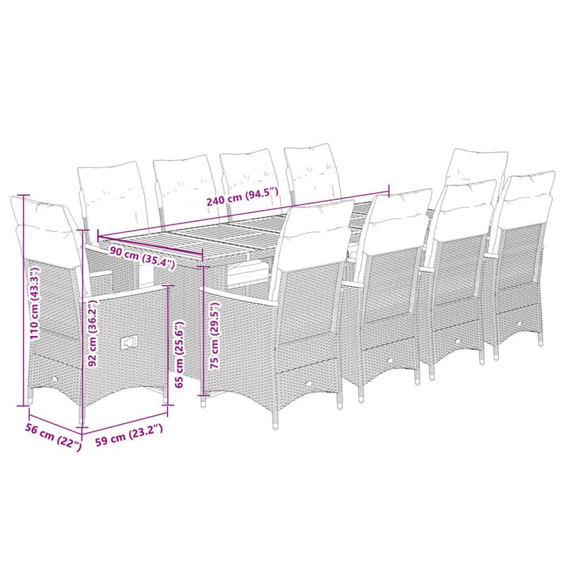 Casa si Gradina - Gradina si terasa - Mobilier exterior - Seturi mobila gradina - Set bistro de gradina cu perne, 11 piese, gri, poliratan - Infinity.ro