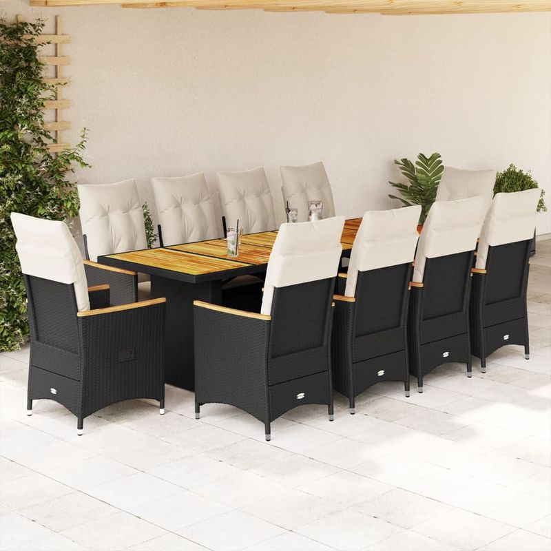 Casa si Gradina - Gradina si terasa - Mobilier exterior - Seturi mobila gradina - Set bistro de gradina, 11 piese, cu perne, negru, poliratan - Infinity.ro