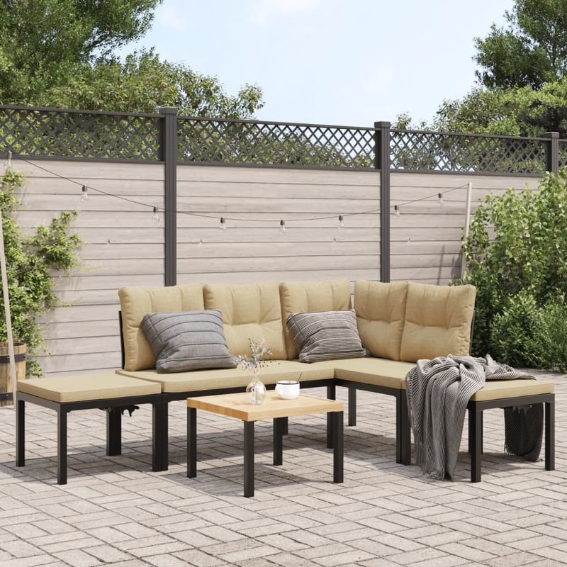 Casa si Gradina - Gradina si terasa - Mobilier exterior - Seturi mobila gradina - Set canapea de gradina, 5 piese, cu perne, negru, otel vopsit - Infinity.ro