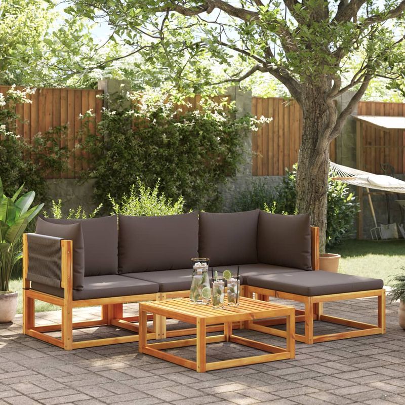 Casa si Gradina - Gradina si terasa - Mobilier exterior - Canapele si fotolii gradina - Set de canapele de gradina cu perne, 5 buc., lemn masiv acacia - Infinity.ro