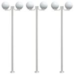 Casa si Gradina - Corpuri si surse de iluminat - Iluminat exterior - Felinare - Lampi exterioare de podea 3 buc argintiu 215 cm otel inoxidabil - Infinity.ro