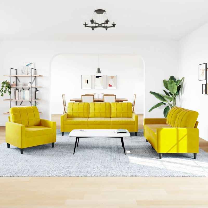 Casa si Gradina - Mobilier - Seturi de mobilier - Seturi living - Set de canapele cu perne, 3 piese, galben, catifea - Infinity.ro