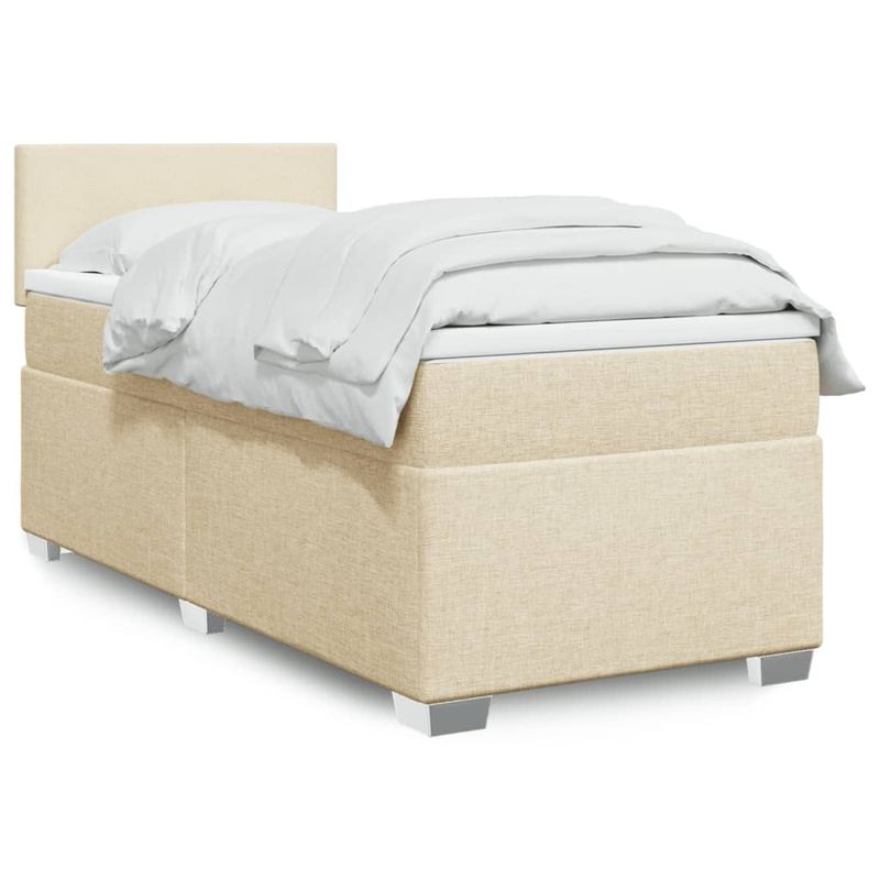 Casa si Gradina - Mobilier - Paturi si accesorii - Paturi - Pat box spring cu saltea, crem, 90x190 cm, textil - Infinity.ro