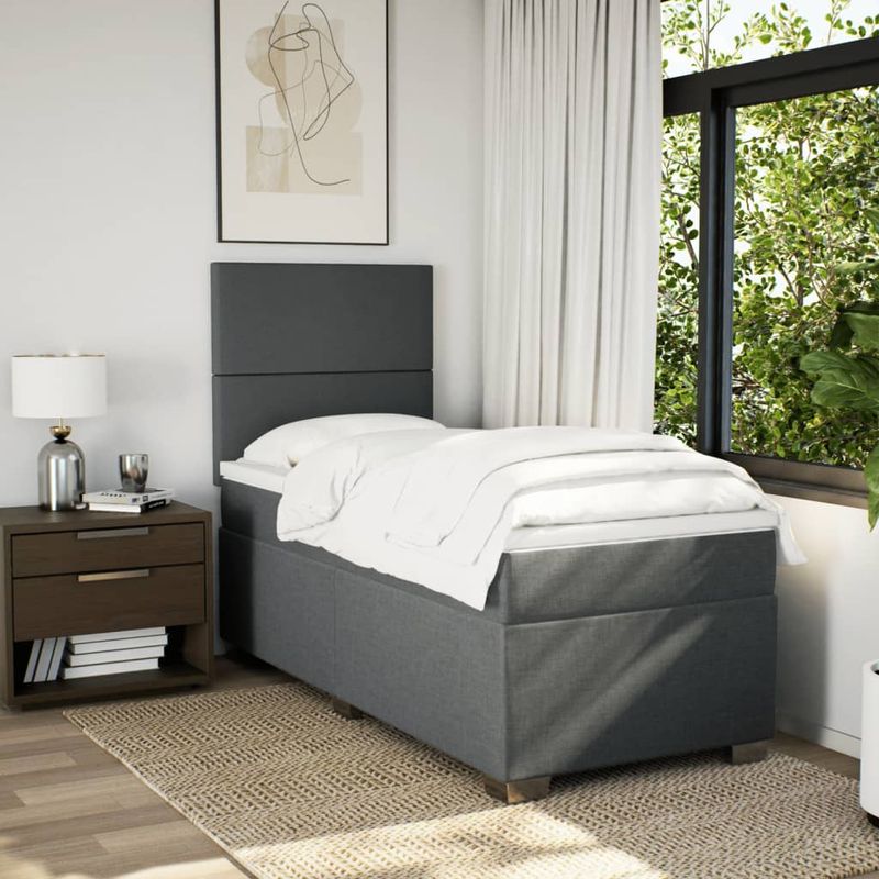 Casa si Gradina - Mobilier - Paturi si accesorii - Paturi - Pat box spring cu saltea, gri inchis, 80x200 cm, textil - Infinity.ro