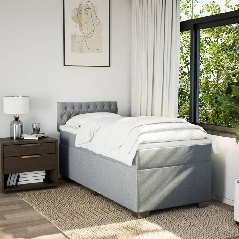 Casa si Gradina - Mobilier - Paturi si accesorii - Paturi - Pat box spring cu saltea, gri deschis, 100x200 cm, textil - Infinity.ro