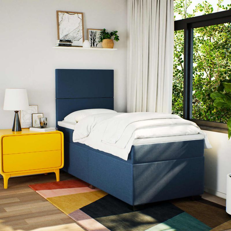 Casa si Gradina - Mobilier - Paturi si accesorii - Paturi - Pat box spring cu saltea, albastru, 90x190 cm, textil - Infinity.ro