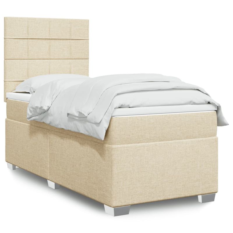 Casa si Gradina - Mobilier - Paturi si accesorii - Paturi - Pat box spring cu saltea, crem, 100x200 cm, textil - Infinity.ro