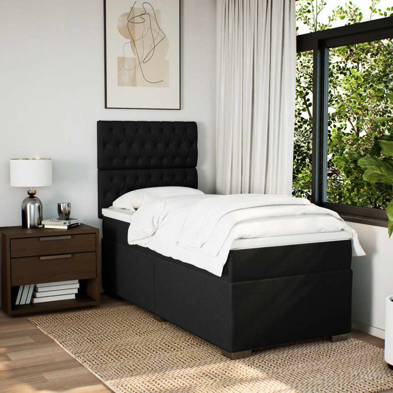Casa si Gradina - Mobilier - Paturi si accesorii - Paturi - Pat box spring cu saltea, negru, 90x200 cm, textil - Infinity.ro