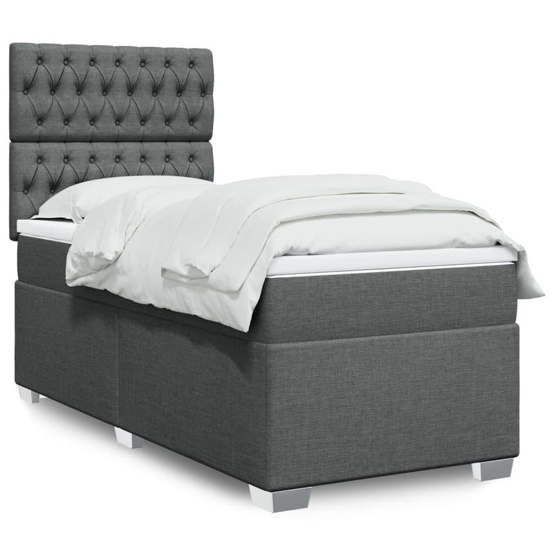 Casa si Gradina - Mobilier - Paturi si accesorii - Paturi - Pat box spring cu saltea, gri inchis, 80x200 cm, textil - Infinity.ro