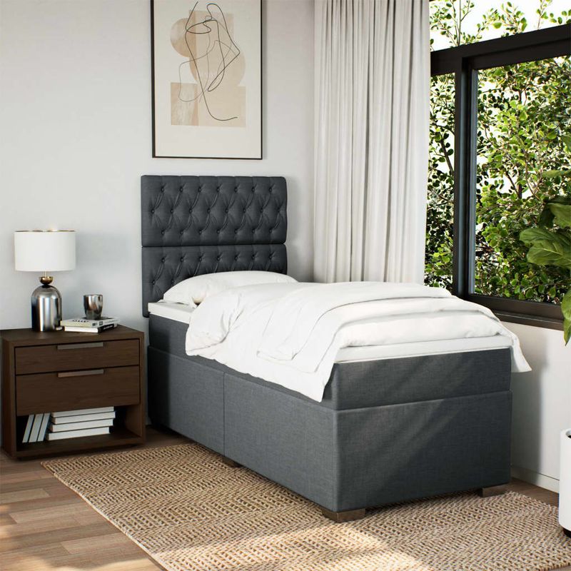 Casa si Gradina - Mobilier - Paturi si accesorii - Paturi - Pat box spring cu saltea, gri inchis, 80x200 cm, textil - Infinity.ro
