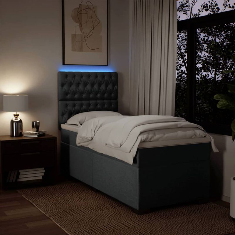 Casa si Gradina - Mobilier - Paturi si accesorii - Paturi - Pat box spring cu saltea, gri inchis, 80x200 cm, textil - Infinity.ro