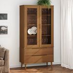 Casa si Gradina - Mobilier - Biblioteci si rafturi - Biblioteci - Dulap cu vitrina, maro, 90x35x175 cm, lemn masiv de pin - Infinity.ro