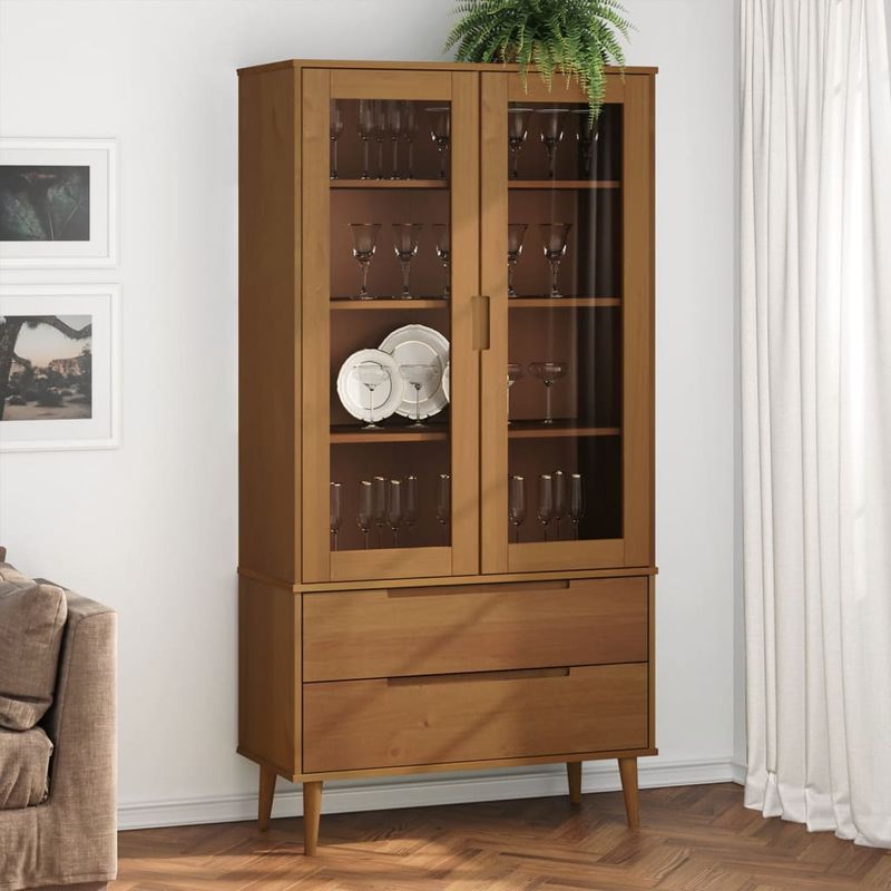 Casa si Gradina - Mobilier - Biblioteci si rafturi - Biblioteci - Dulap cu vitrina, maro, 90x35x175 cm, lemn masiv de pin - Infinity.ro